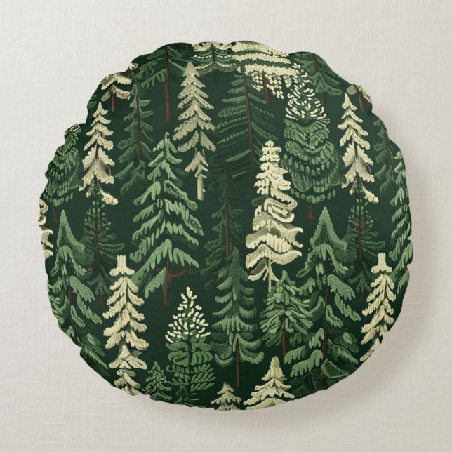 Coussins Ronds Arbres À feuillage persistant de Noël rustiques (Devant)