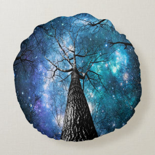 Coussins Ronds Arbres hivernaux Cieux de la galaxie turquoise