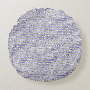 Coussins Ronds Argent violet rayures de Parties scintillant