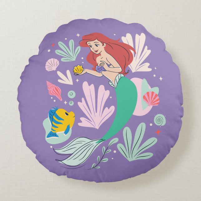 Coussins Ronds Ariel & Flounder’s Undersea Shell-abration ! (Devant)