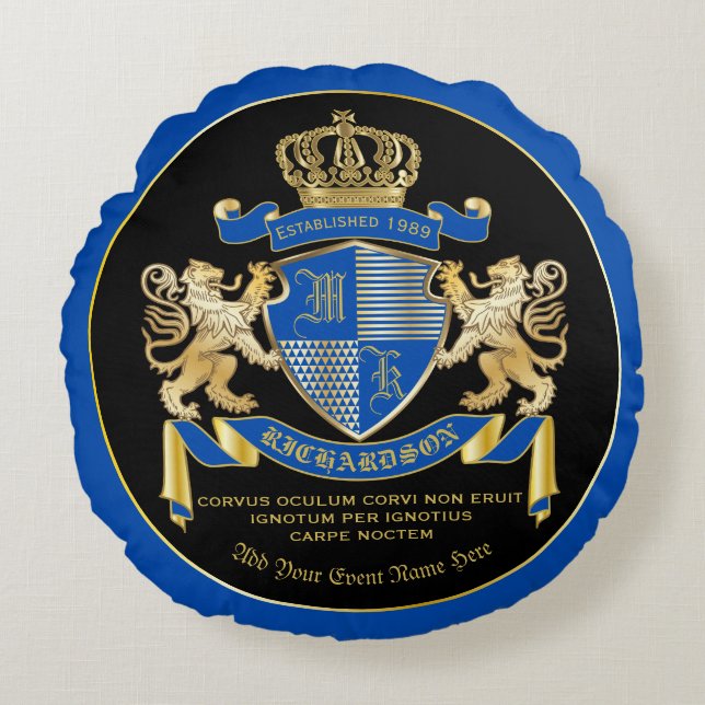Coussins Ronds Armoiries de Monogramme Emblème de couronne de lio (Devant)