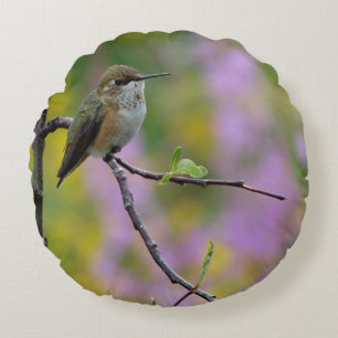 Coussins Ronds Arrière - plan à fleurs rose pourpre de colibri