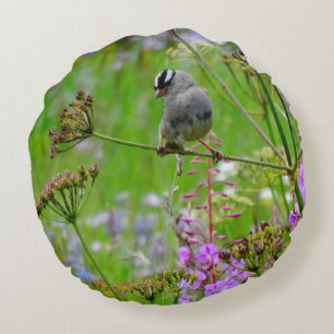 Coussins Ronds Arrière - plan à fleurs rose pourpre de colibri ve