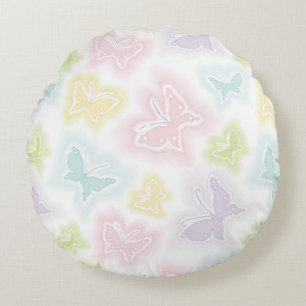 Coussins Ronds Arrière - plan avec des papillons dans l'aquarell
