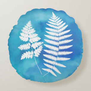 Coussins Ronds Arrière - plan de l'aquarelle blanche sur bleu