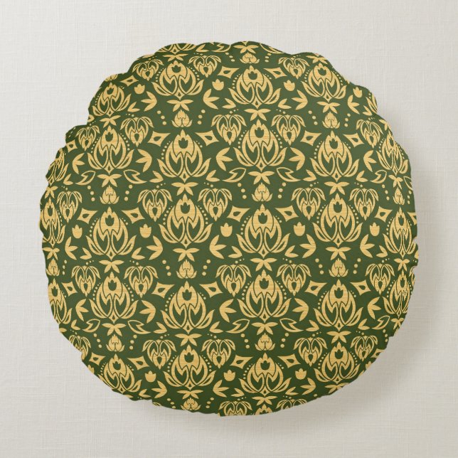 Coussins Ronds Arrière - plan floral en bois de motif de damassé (Devant)
