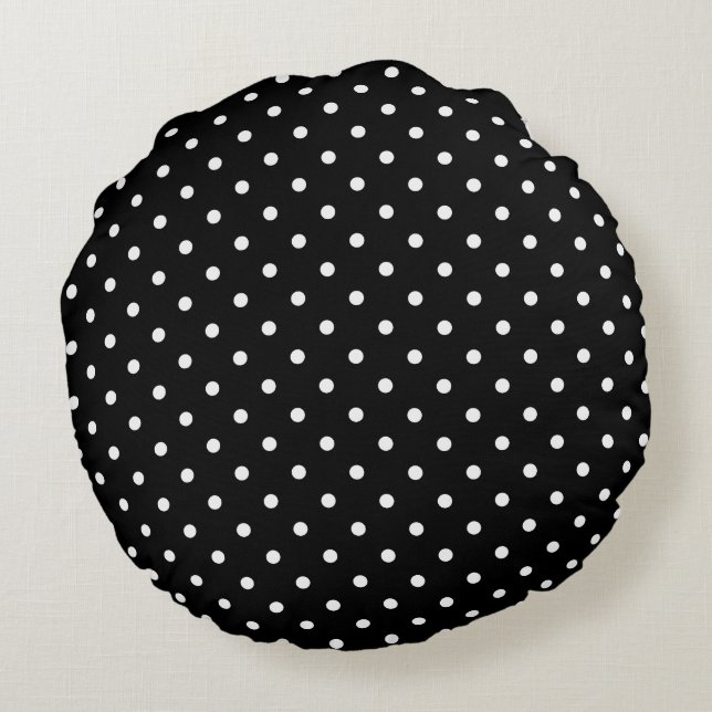Coussins Ronds Arrière - plan noir de petit pois blanc chic (Dos)