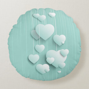 Coussins Ronds Arrière - plan vert clair avec coeur blanc 3D