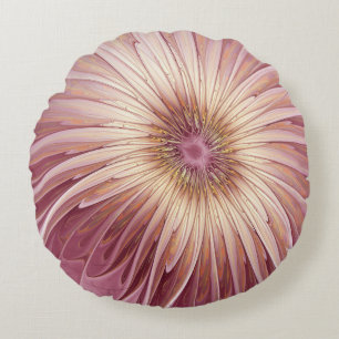 Coussins Ronds Art Abstrait Fractal Fleur & Tons de Bourgogne