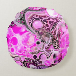 Coussins Ronds Art Abstrait rose et noir