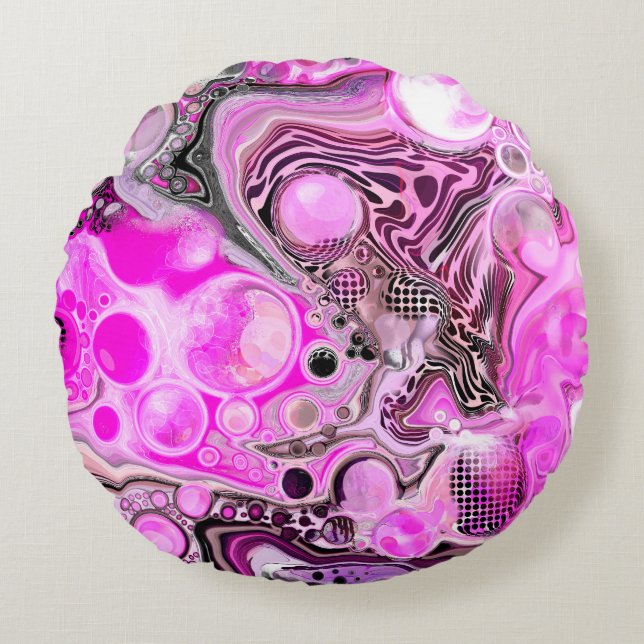 Coussins Ronds Art Abstrait rose et noir (Devant)
