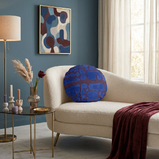Coussins Ronds Art abstrait vintage bleu nuit