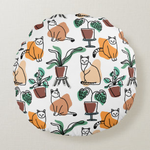 Coussins Ronds Art de trait dessin chats et fleurs