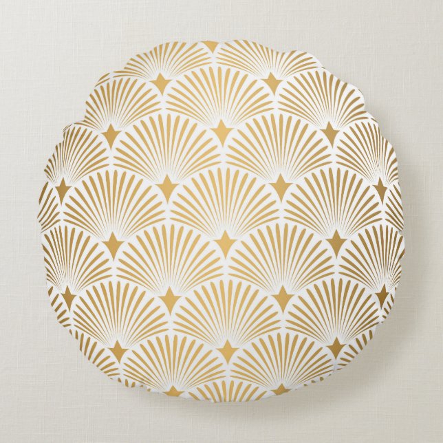 Coussins Ronds Art Déco : Elégance Gold-White. (Devant)