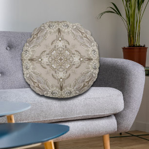 Coussins Ronds Art Déco Glamour Vintage Mode Gris Beige