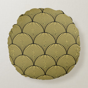 Coussins Ronds Art déco japonais : Design d'or noir