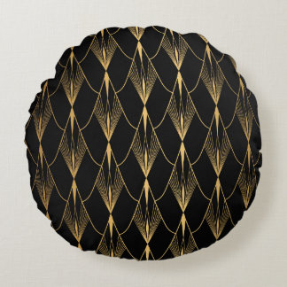 Coussins Ronds Art Déco : Noir Or sans couture luxe