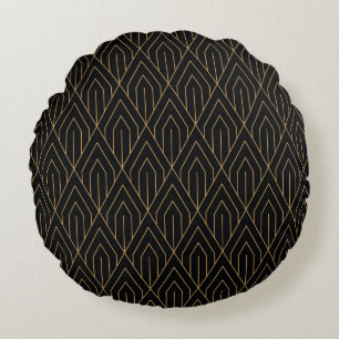Coussins Ronds Art Déco : papier peint géométrique vintage.