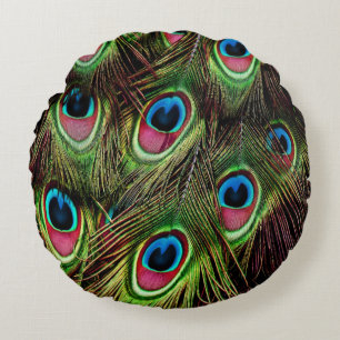 Coussins Ronds art déco vert turquoise turquoise plumes paon