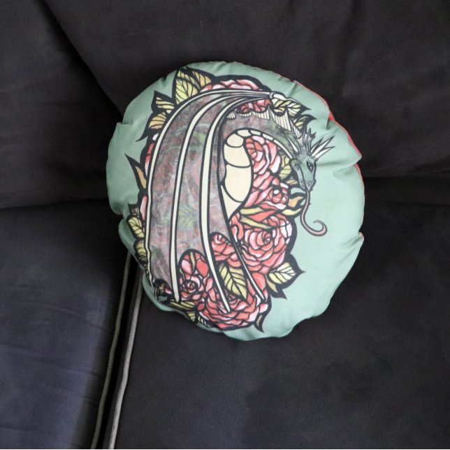 Coussins Ronds Art Dragon Roses Rouge (Créateur téléchargé)