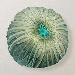 Coussins Ronds Art floral fractal fantaisiste vert sauge abstrait