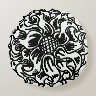 Coussins Ronds Art floral noir et blanc gras 16 x 16