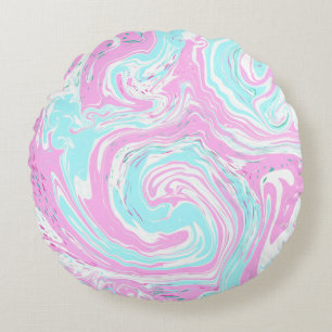 Coussins Ronds Art fluide Turquoise et rose personnalisé en marbr