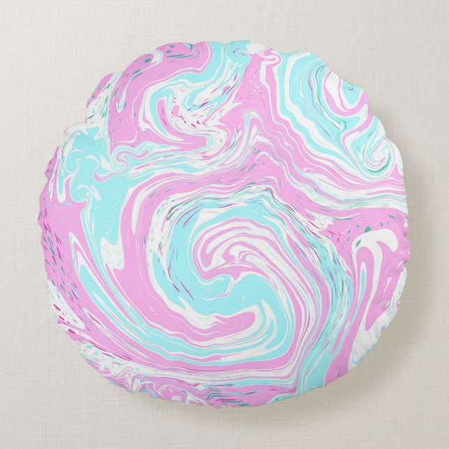 Coussins Ronds Art fluide Turquoise et rose personnalisé en marbr (Devant)