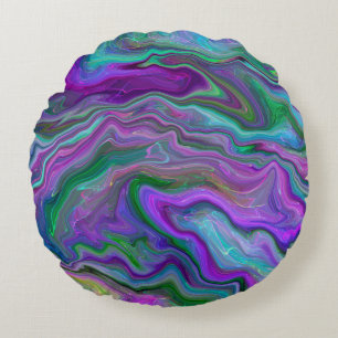 Coussins Ronds Art fluide violet et bleu