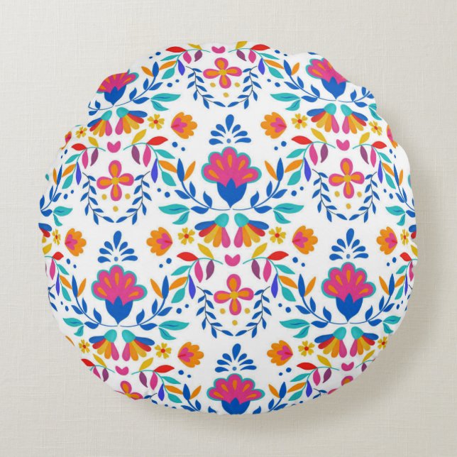 Coussins Ronds Art folklorique mexicain motif floral lancer oreil (Devant)