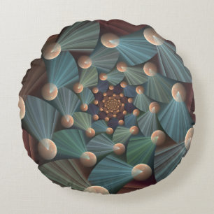 Coussins Ronds Art Fractal Abstrait Avec Profondeur Bleu Brown Ar