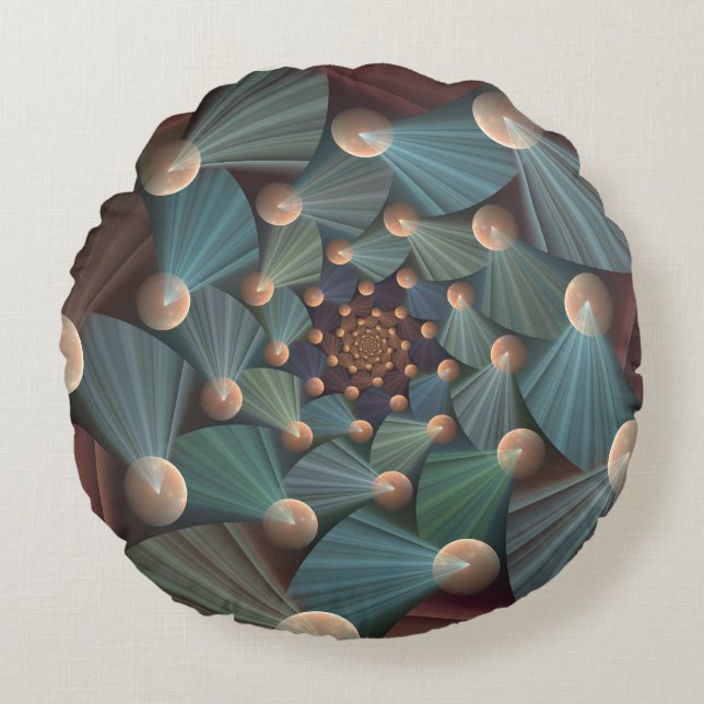 Coussins Ronds Art Fractal Abstrait Avec Profondeur Bleu Brown Ar (Devant)