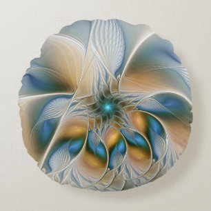 Coussins Ronds Art fractal abstrait et aérien avec du bleu
