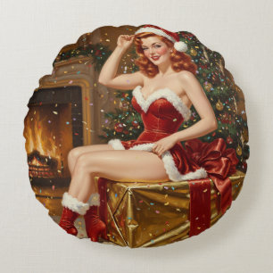 Coussins Ronds Art intégré Père Noël vintage