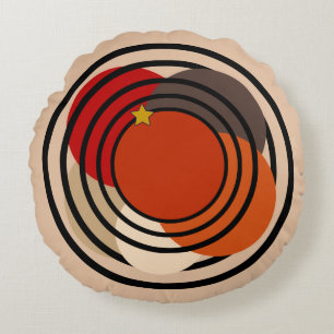 Coussins Ronds Art Moderne Rétro Orange, Rouge, Gris, Tan, Noir