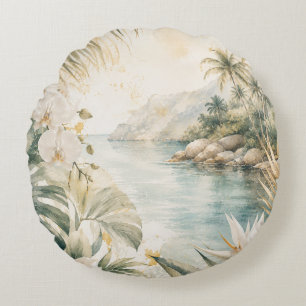 Coussins Ronds Art mural aquarelle tropical luxueux côtier