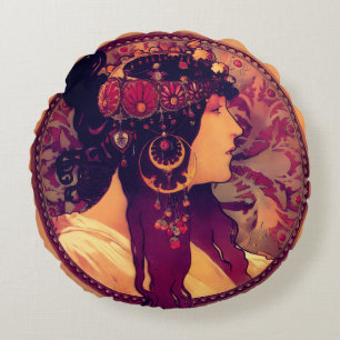 Coussins Ronds Art nouveau Alphonse Mucha Donna Orechini élégant