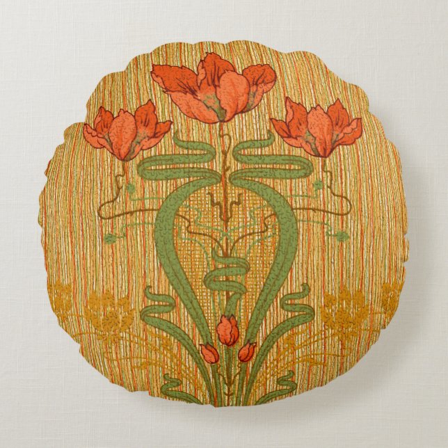Coussins Ronds Art nouveau élégant fleurs de pavot floral victori (Devant)