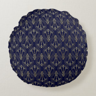 Coussins Ronds Art Nouveau Marine Bleu et or