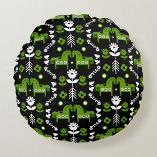 Coussins Ronds Art populaire de cheval scandinave