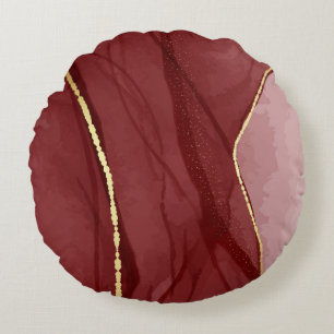 Coussins Ronds Art Resin, marsala rouge foncé abstrait arrière -