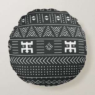 Coussins Ronds Art Tribal Africain : Géométrique Noir & Blanc
