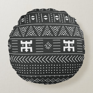 Coussins Ronds Art Tribal Africain : Géométrique Noir & Blanc