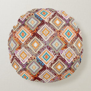 Coussins Ronds Art tribal ethnique, géométrie abstraite.