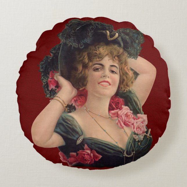 Coussins Ronds Art victorien Nouveau de fleurs de roses de fille (Devant)