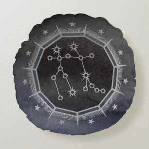 Coussins Ronds Astrologie Zodiaque foncée : Gemini Black & Silver