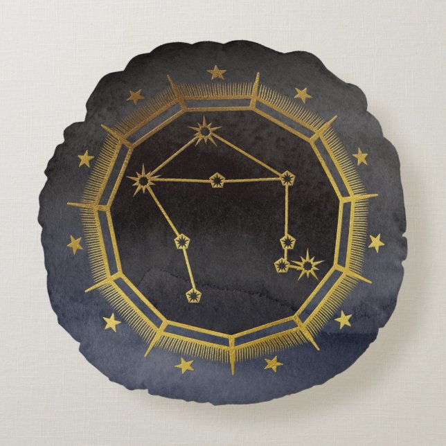 Coussins Ronds Astrologie Zodiaque foncée : Libra Black & Gold (Devant)