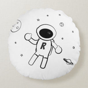 Coussins Ronds Astronaut dans l'espace - Sketting Art en noir et
