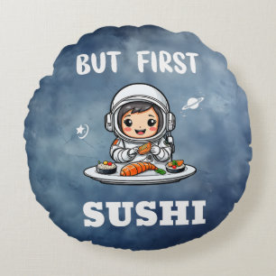 Coussins Ronds Astronaute mangeant du Sushi