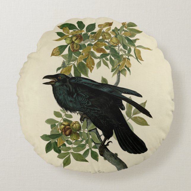 Coussins Ronds Audubon Raven Oiseau classique (Devant)